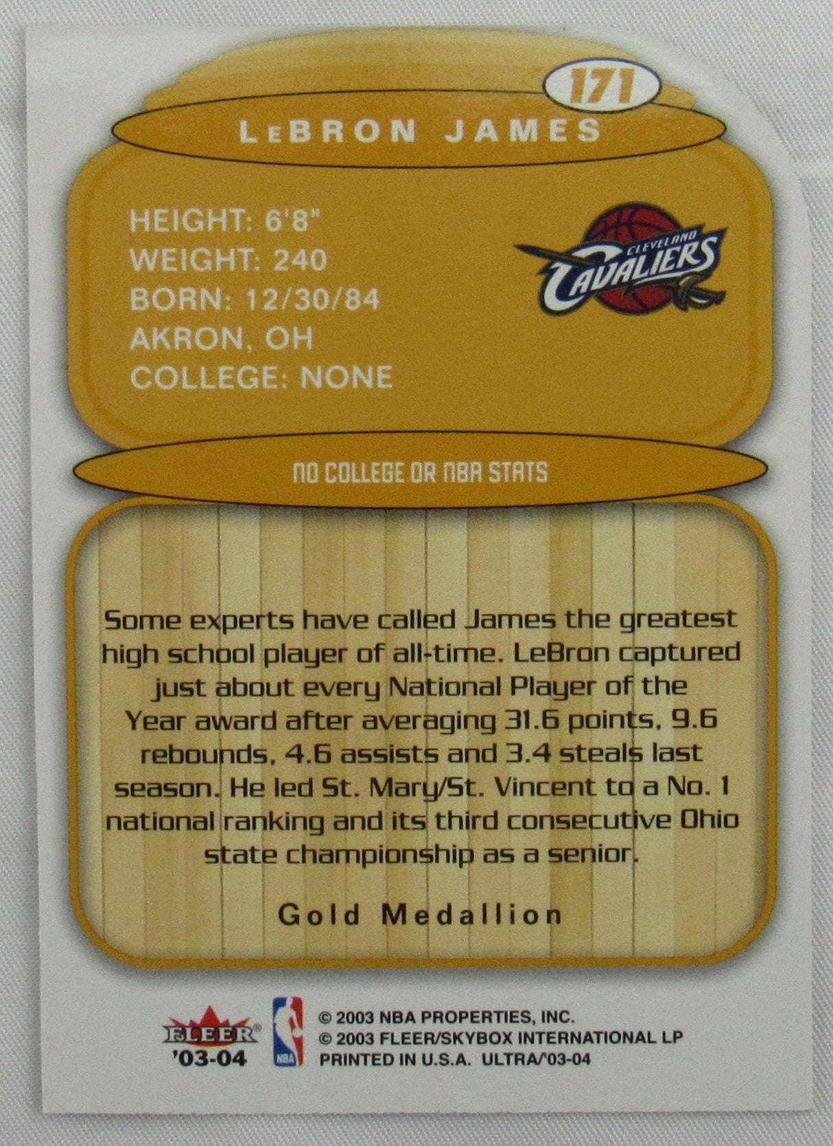 2003-04 LeBron James Fleer Ultra Lucky 13 Basketball Rookie Card