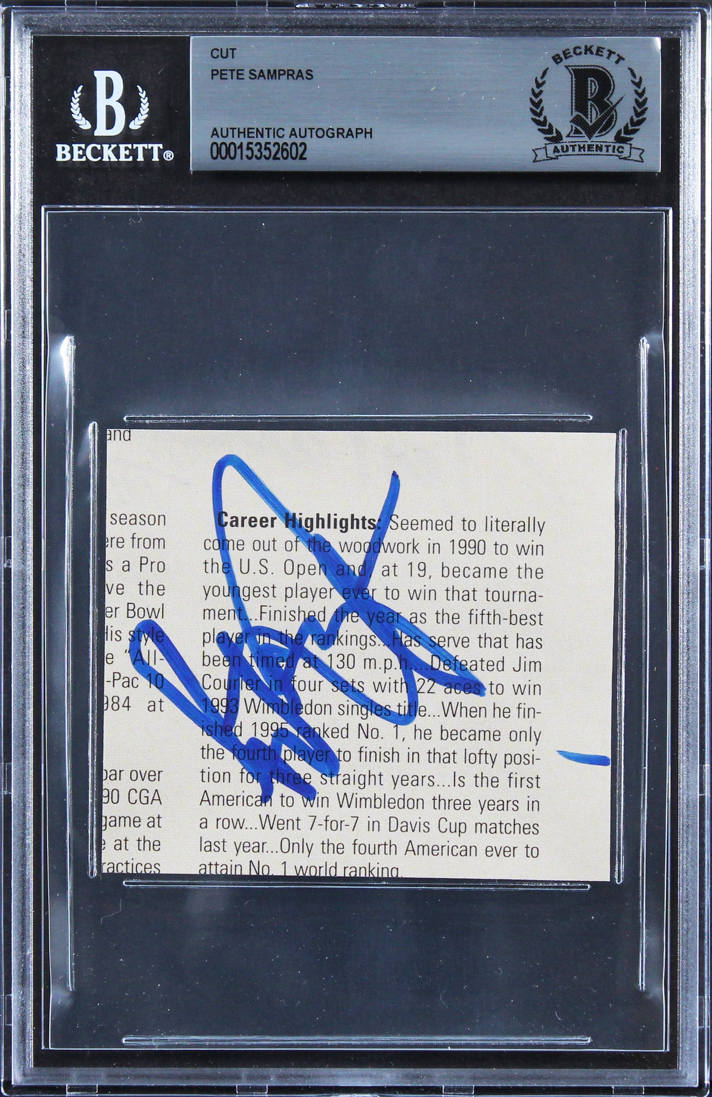Pete Sampras Authentic Signed 3.25x3 Cut Signature Autographed BAS Slabbed