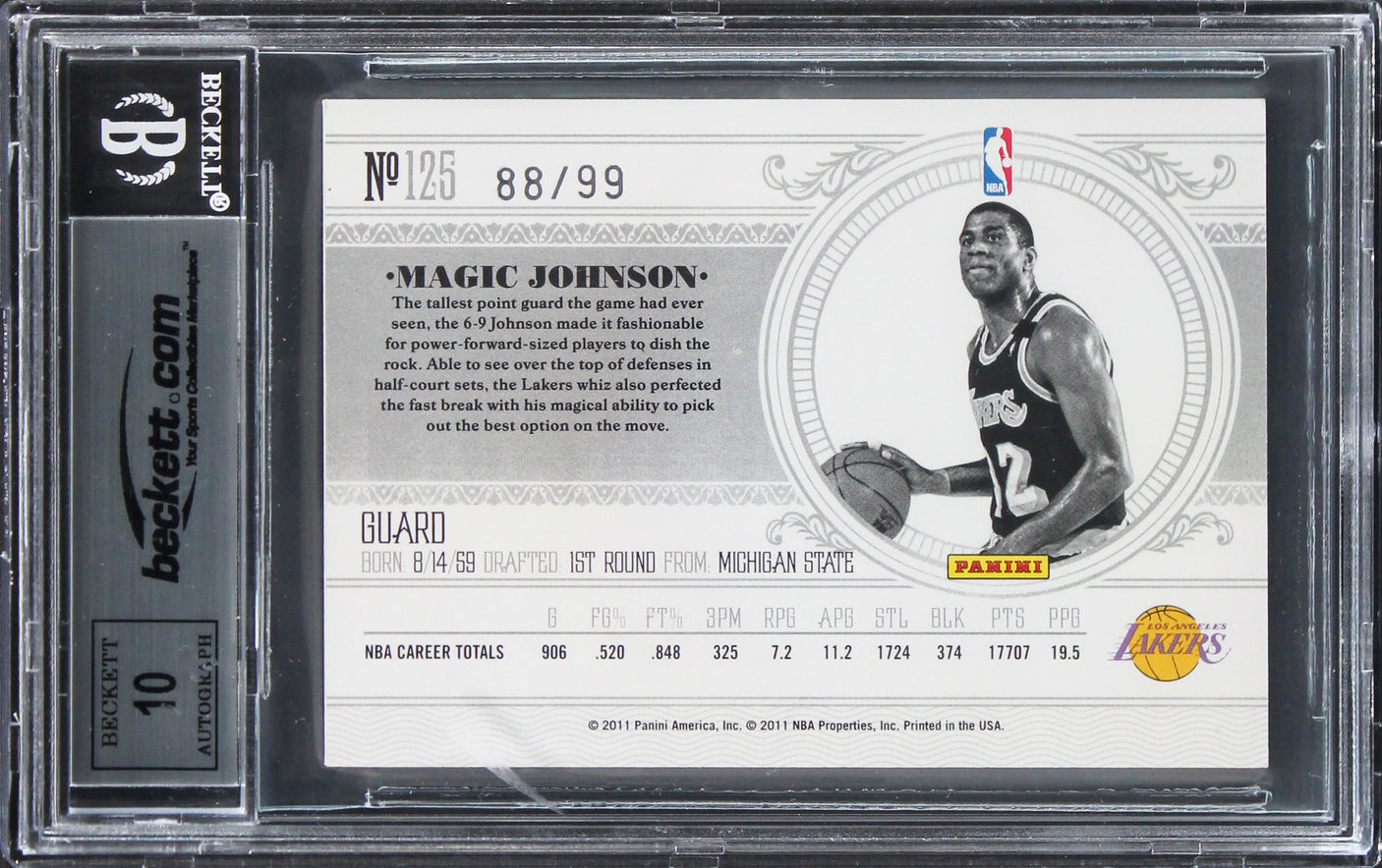Magic Johnson Signed 2010 National Treasures #125 #88/99 Card Auto 10! BAS Slab