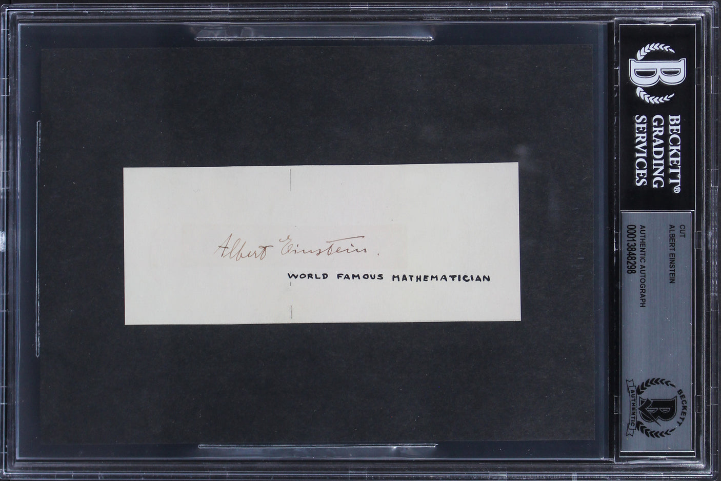 Albert Einstein Authentic Signed 2x5 Cut Signature Autographed BAS Slabbed