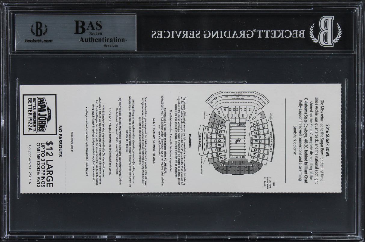 Ole Miss A.J. Brown & D.K. Metcalf Home Debut Signed 2016 Ticket Stub BAS Slab