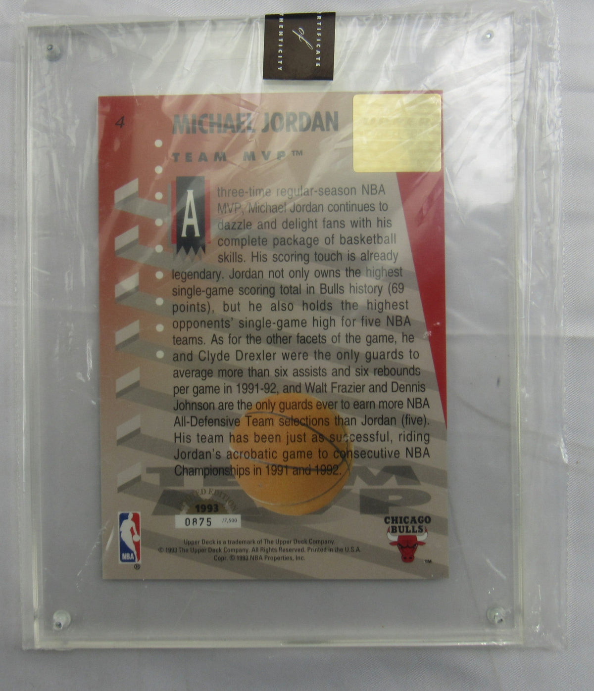 1993-94 Upper Deck Michael Jordan #4 Team MVP Oversized Hologram PLUS card