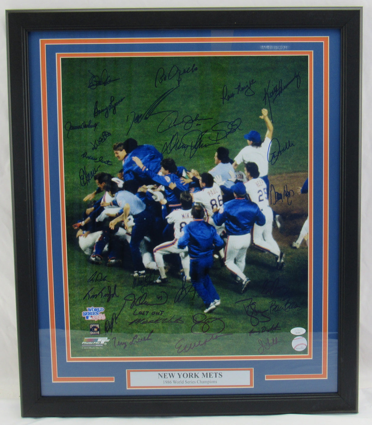 1986 Mets World Series Champions Signed Framed 16x20 Photo JSA COA