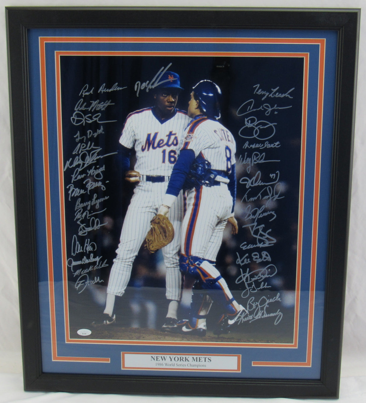 1986 Mets World Series Champions Signed Framed 16x20 Photo JSA COA I