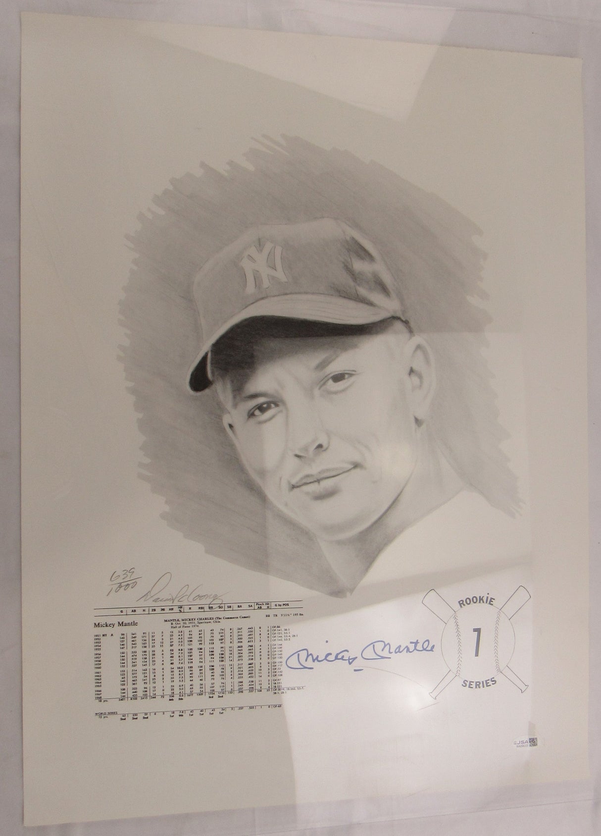 Mickey Mantle Signed Auto 18x24 Baseball Poster JSA BA09035