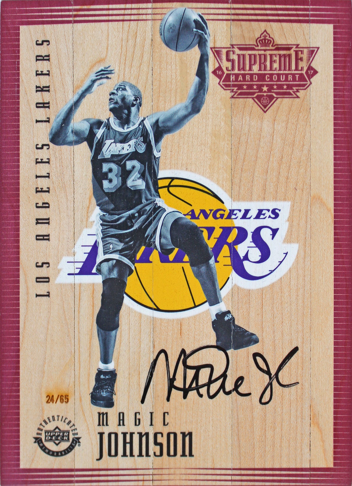 Lakers Magic Johnson Signed 5x7 Upper Deck Supreme Hard Court Card #24/65 BAS