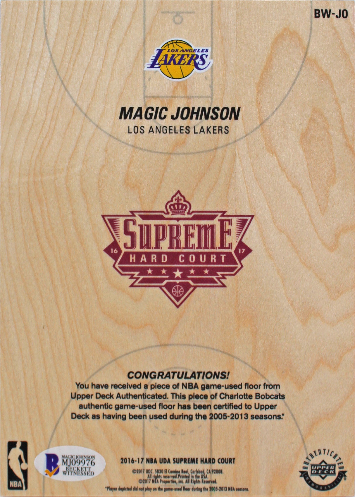 Lakers Magic Johnson Signed 5x7 Upper Deck Supreme Hard Court Card #24/65 BAS