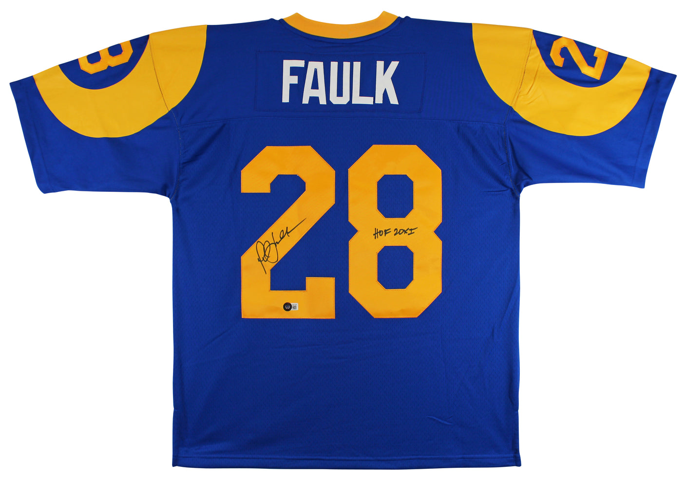 Rams Marshall Faulk HOF 20XI Authentic Signed Blue M&N Jersey BAS Witnessed