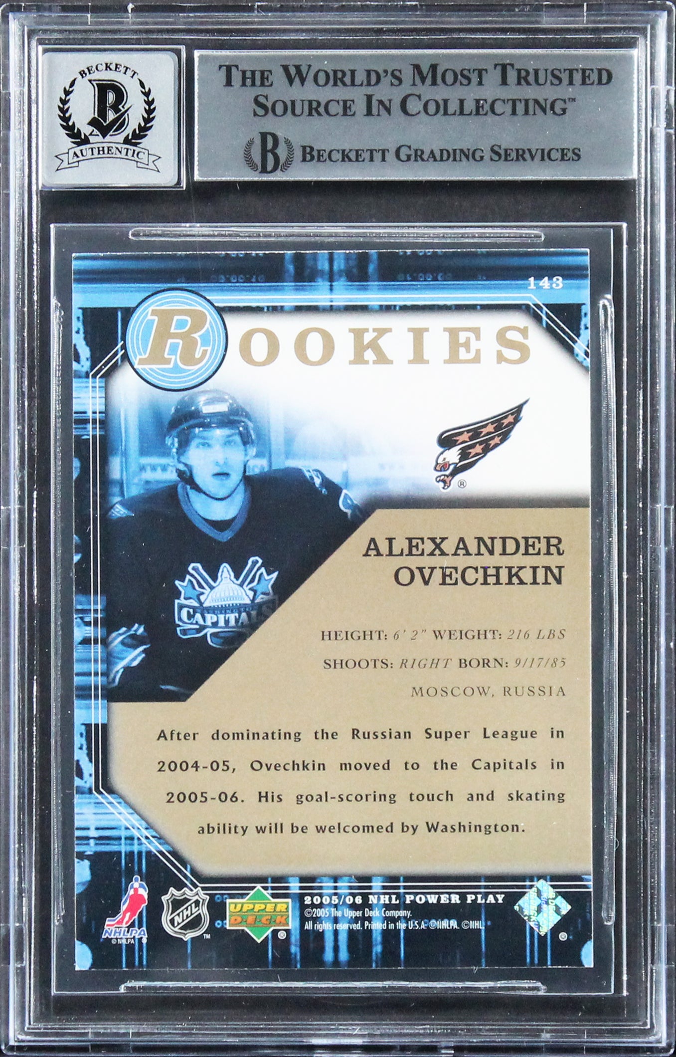 Alexander Ovechkin Signed 2005 UD Powerplay #143 Rookie Card Auto 10! BAS Slab