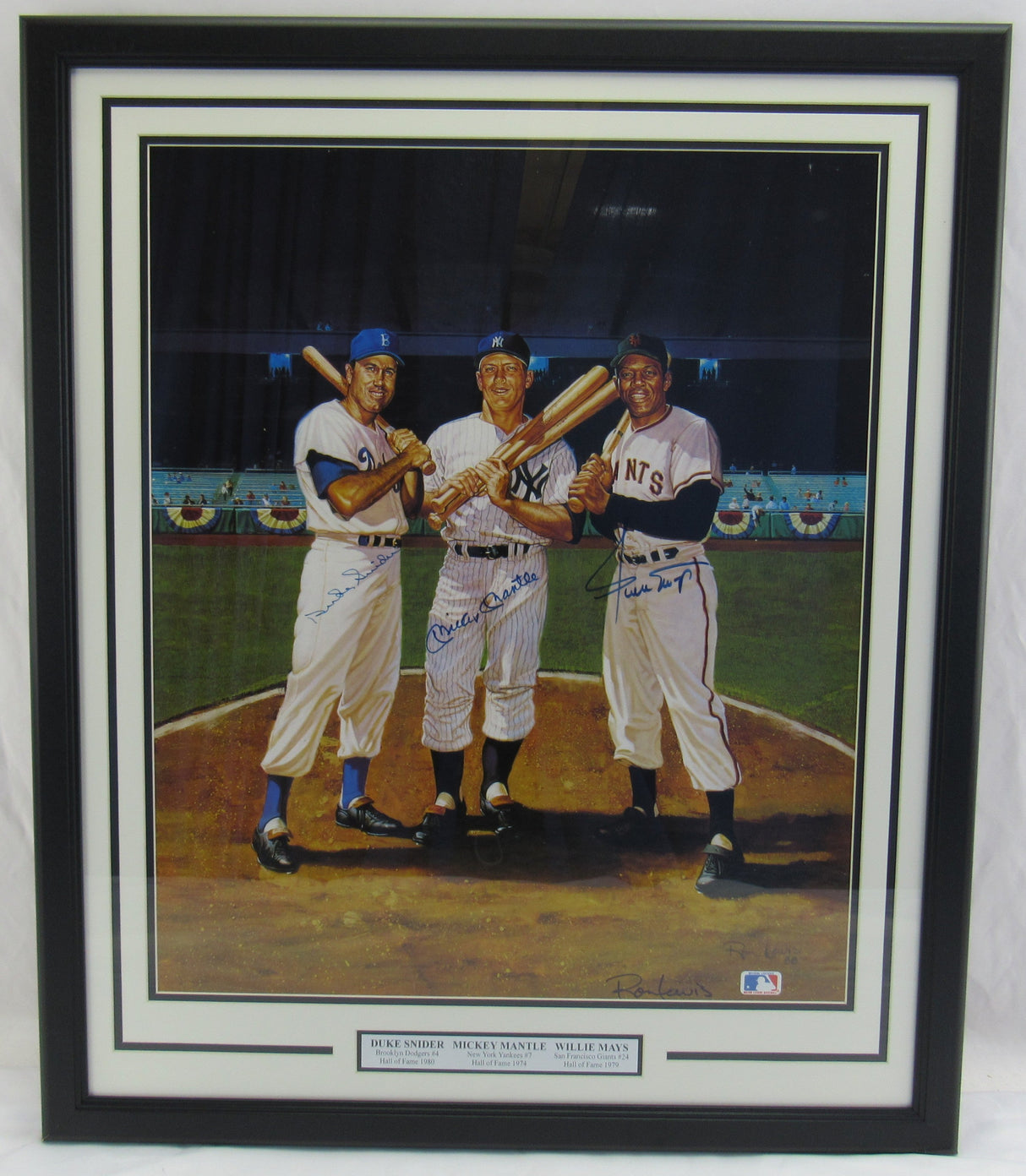 Mickey Mantle Willie Mays Duke Snider Signed Framed Photo - JSA Certified.