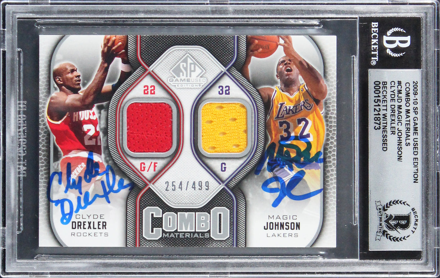 Magic Johnson & Clyde Drexler Signed 2009 SP GUCM #CMJD Card Auto 10! BAS Slab 5