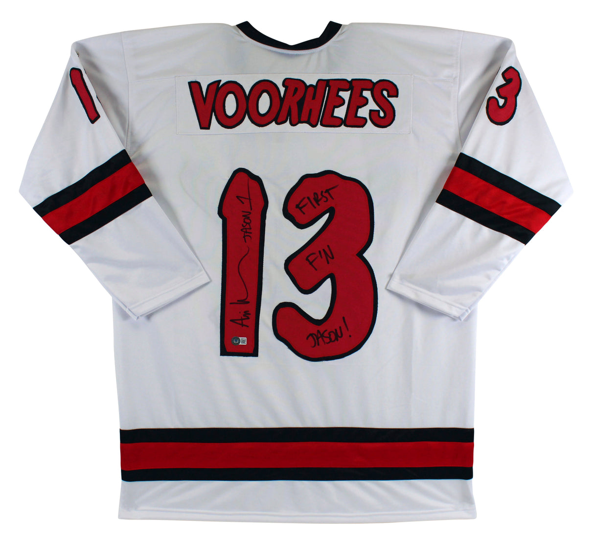 Ari Lehman "First F'n Jason" Signed White Jason Voorhees Hockey Jersey BAS