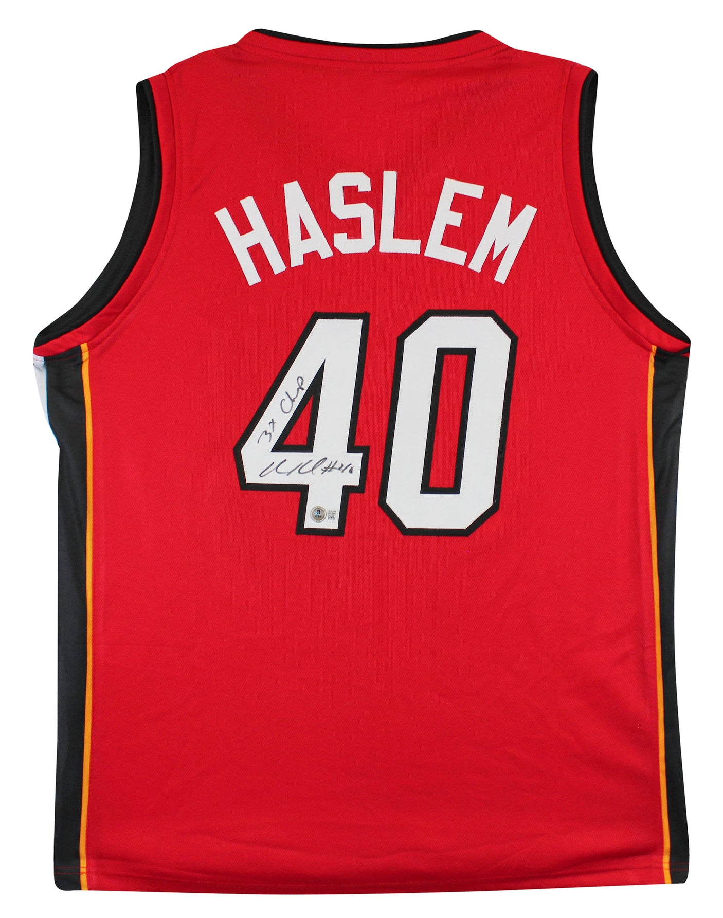 Udonis Haslem "3x Champ" Authentic Signed Red Pro Style Jersey BAS Witnessed