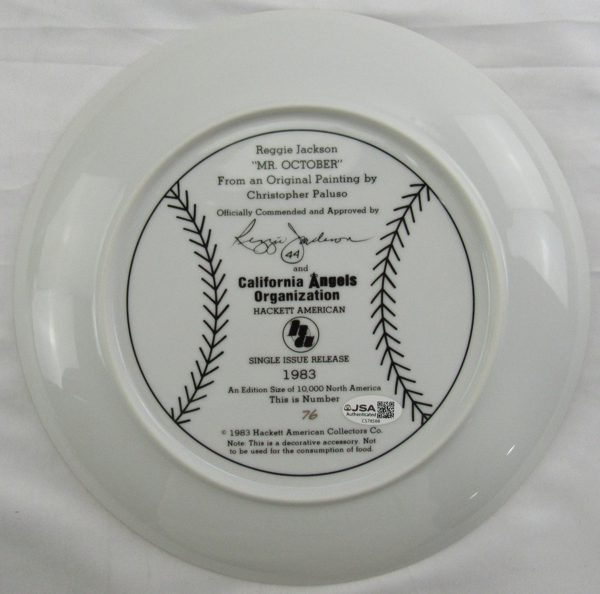 Reggie Jackson Signed Auto Painted Plate JSA CS78588