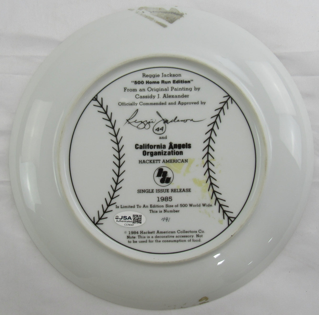Reggie Jackson Signed Auto Painted Plate JSA CS78587