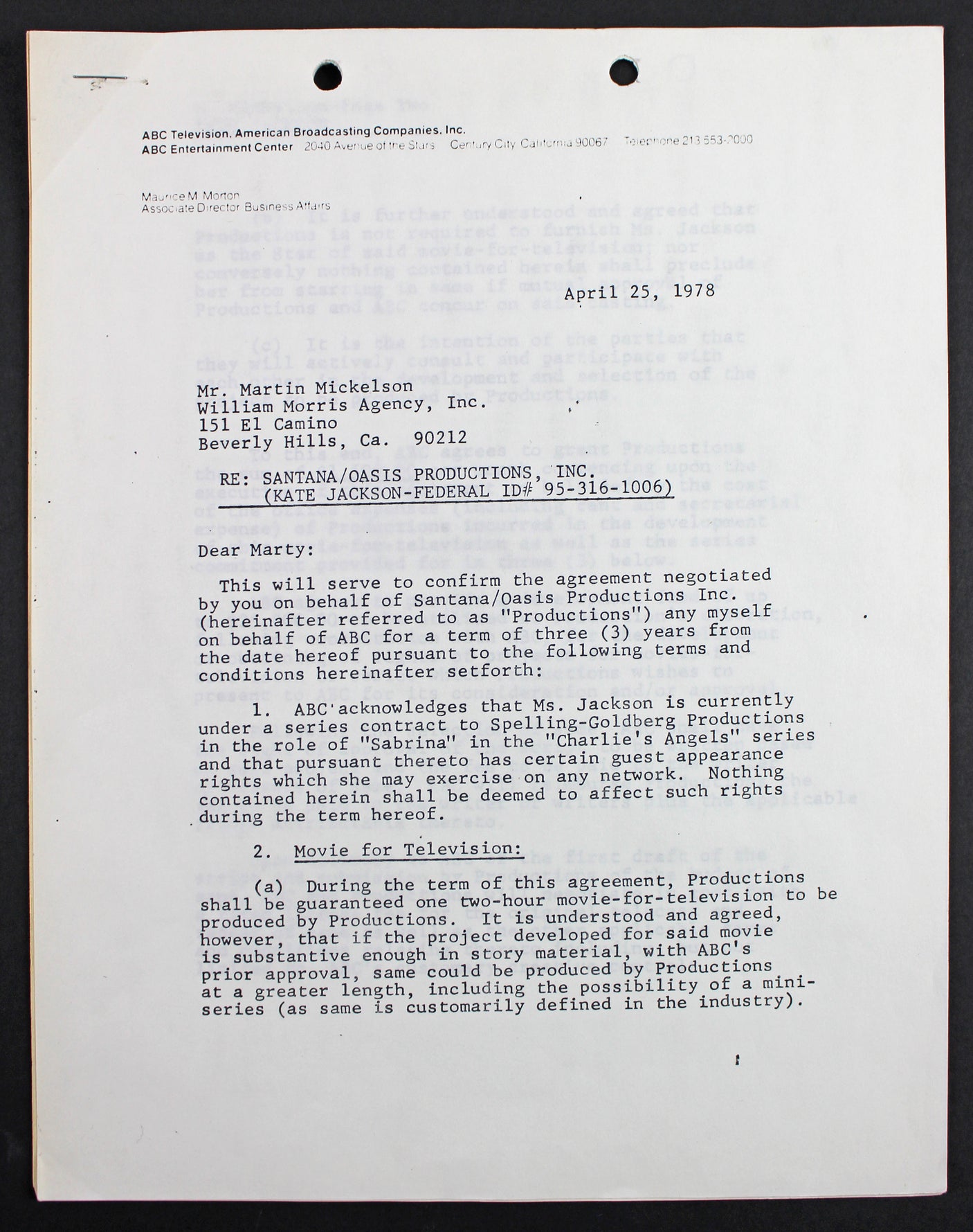 Kate Jackson Charlie's Angels 2x Signed April 28, 1978 4 Page Contract PSA