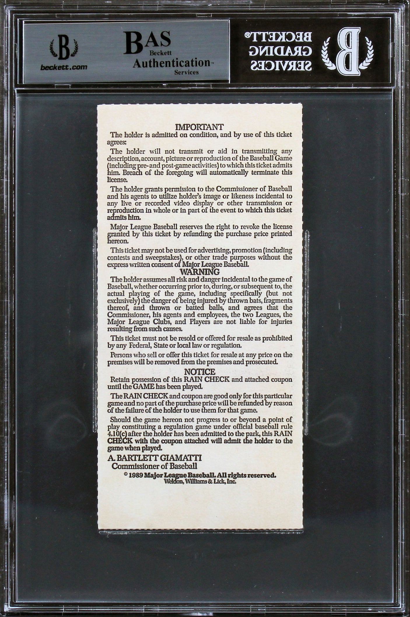 Royals Bo Jackson "89 ASG MVP" Signed 1989 All Star Game Ticket Stub BAS Slab 1