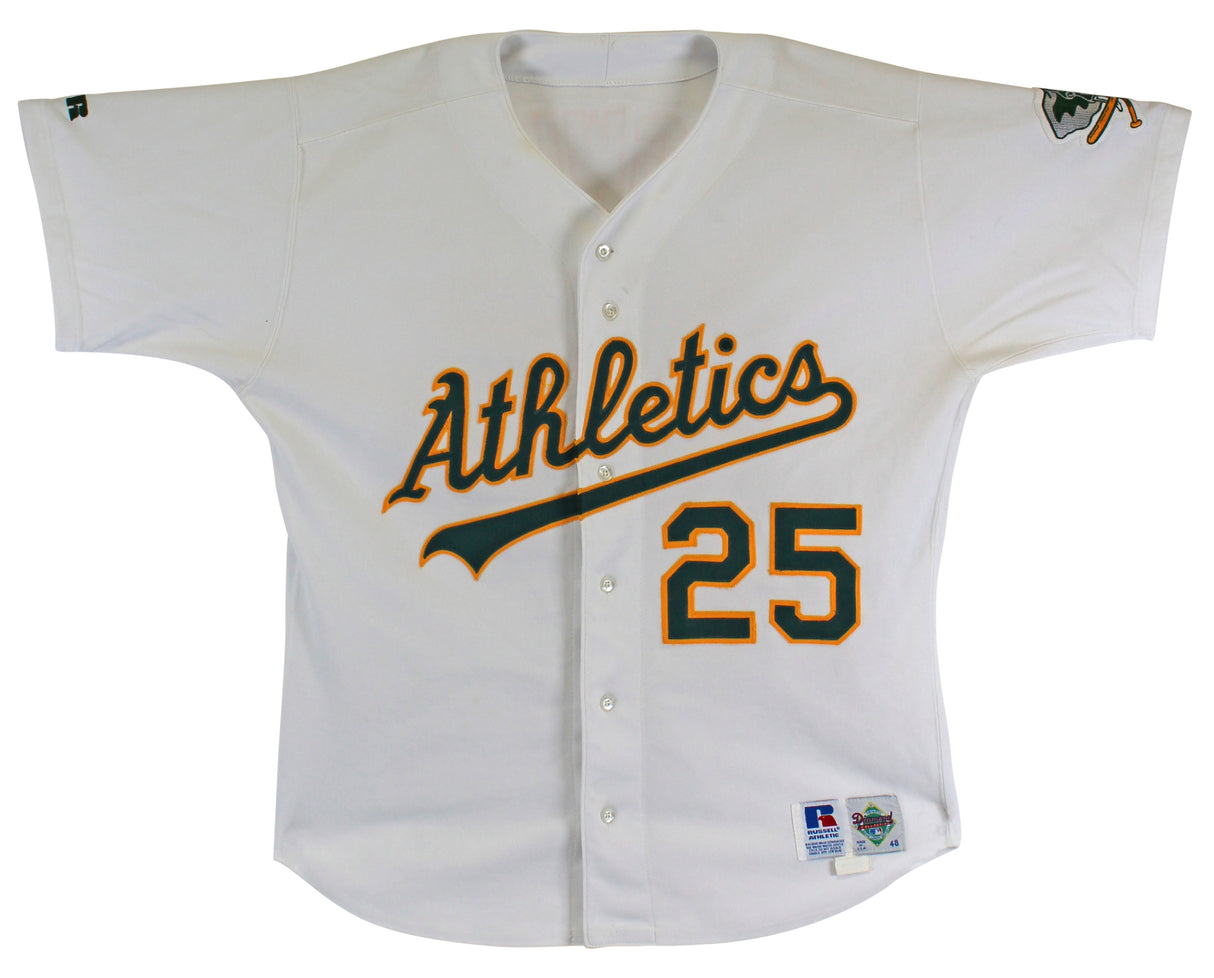 A's Mark McGwire "To Shaq" Signed Game Used White Russell Athletic Jersey BAS