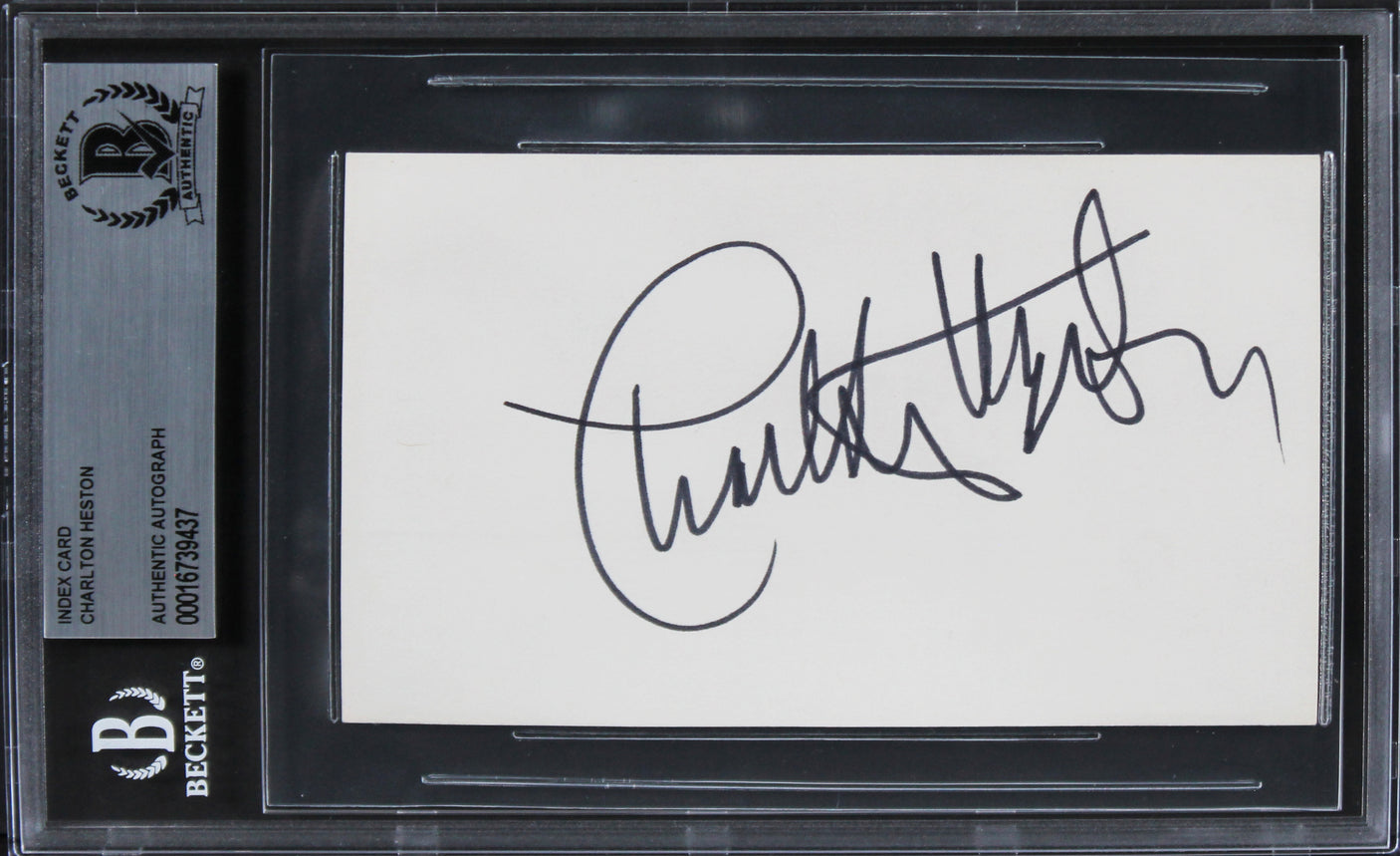 Charlton Heston Ben-Hur Authentic Signed 3x5 Index Card BAS Slabbed 1