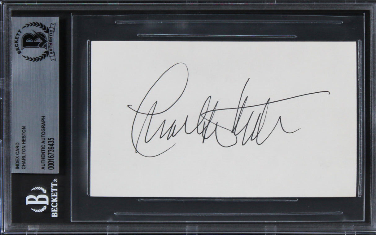 Charlton Heston Ben-Hur Authentic Signed 3x5 Index Card BAS Slabbed 4