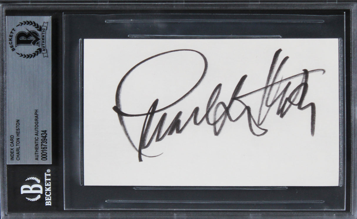 Charlton Heston Ben-Hur Authentic Signed 3x5 Index Card BAS Slabbed 5