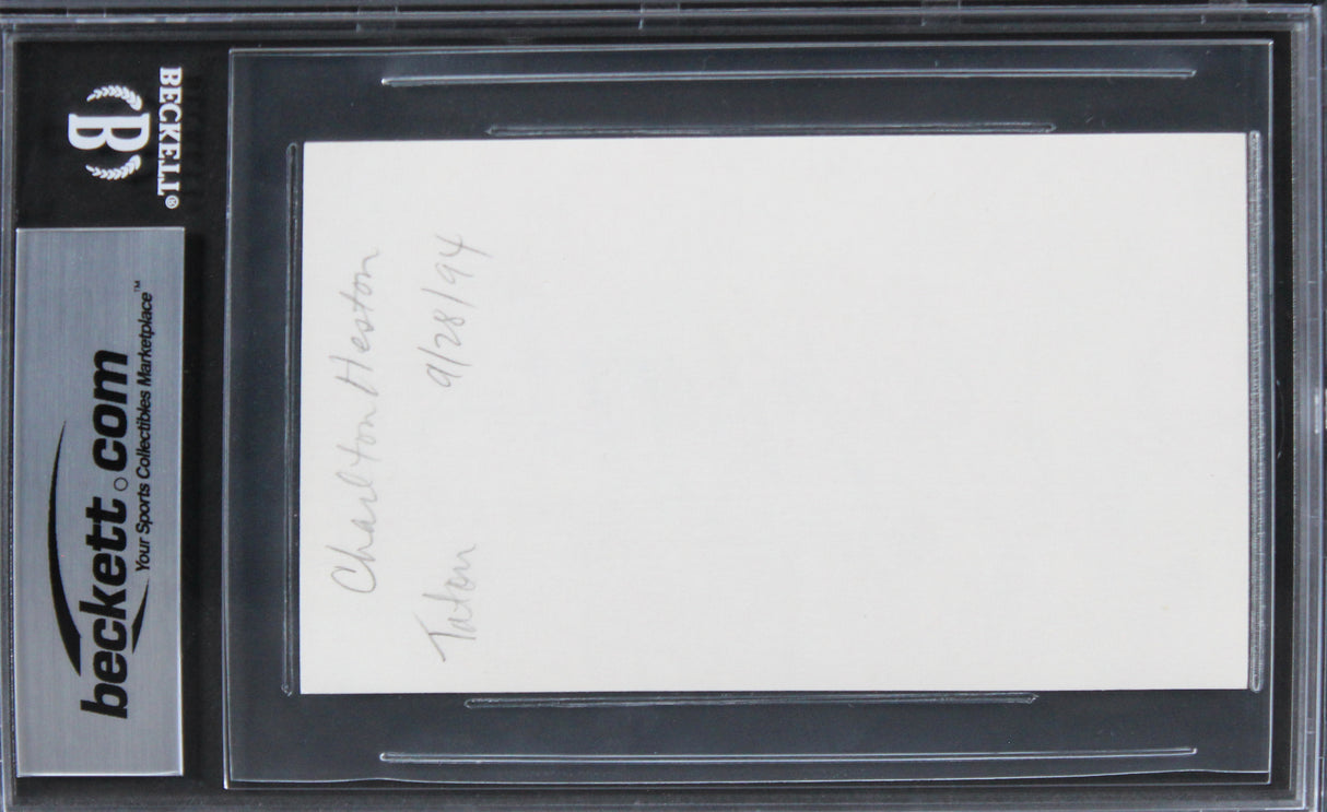 Charlton Heston Ben-Hur Authentic Signed 3x5 Index Card BAS Slabbed 5