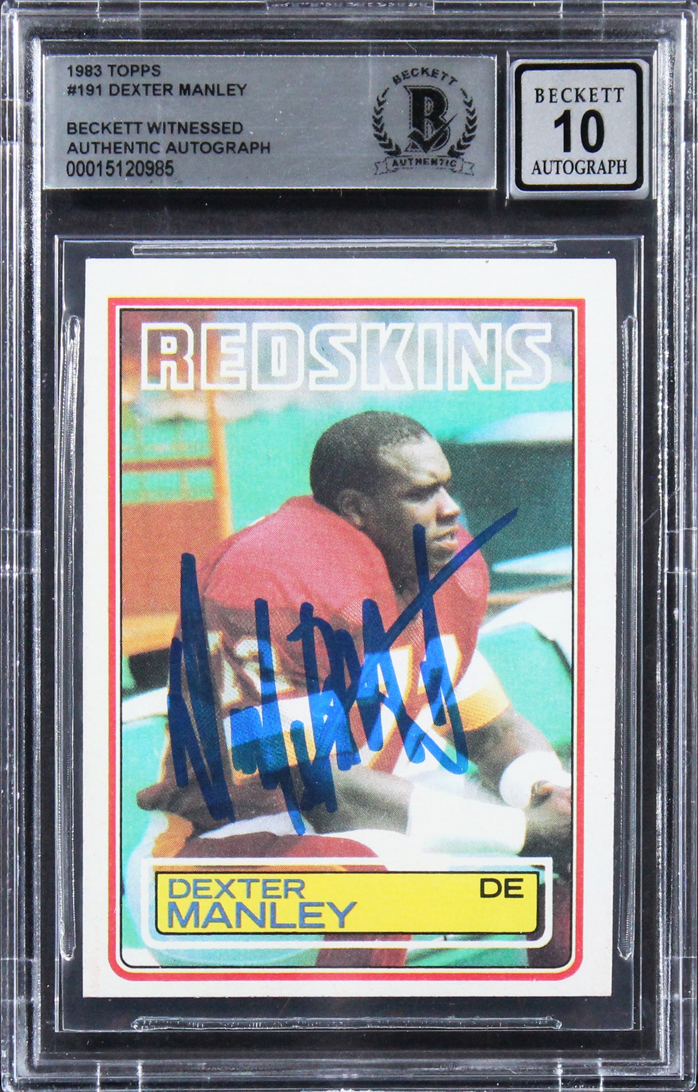 WFT Dexter Manley Signed 1983 Topps #191 Rookie Card Auto 10! BAS Slabbed
