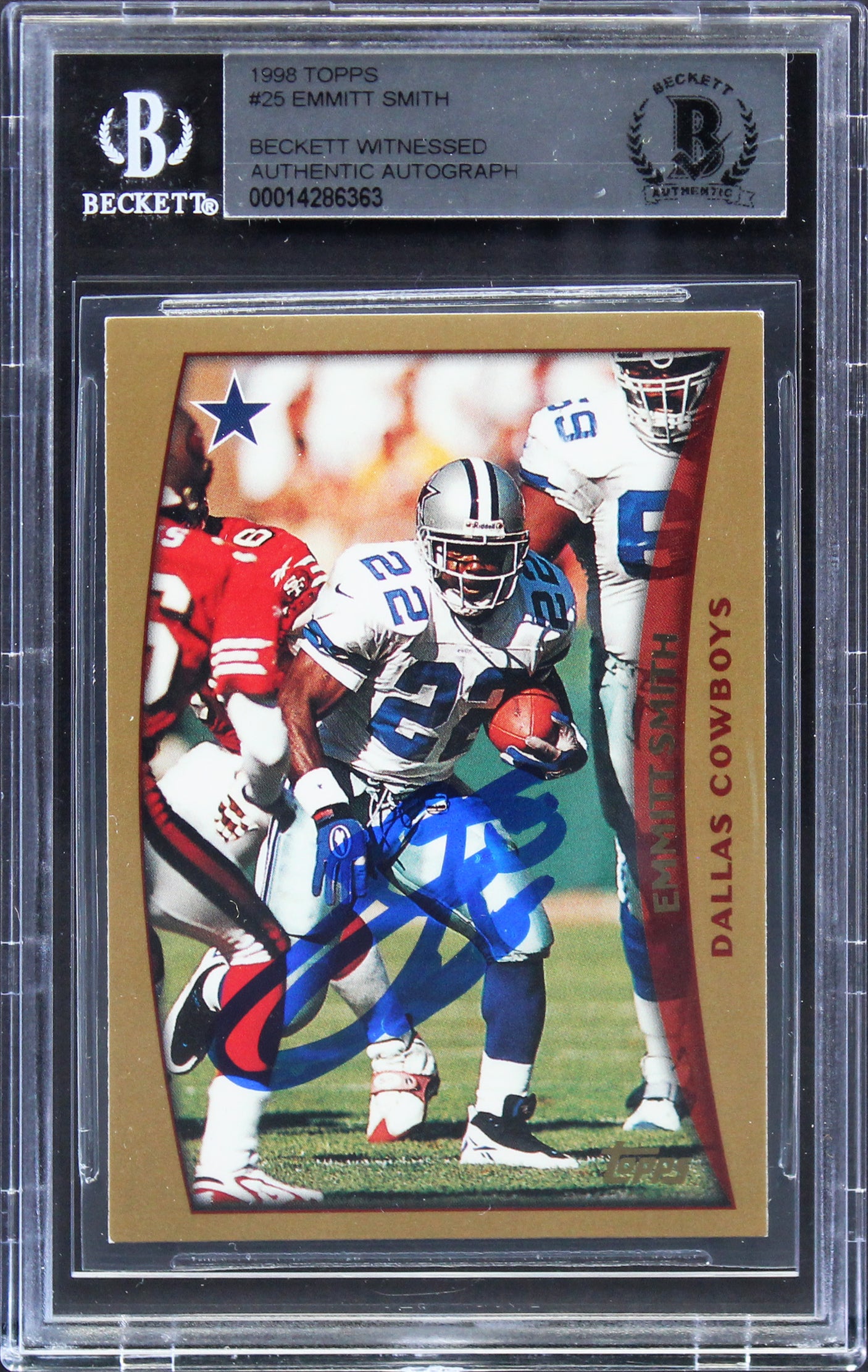 Cowboys Emmitt Smith Authentic Signed 1998 Topps #25 Card BAS Slabbed
