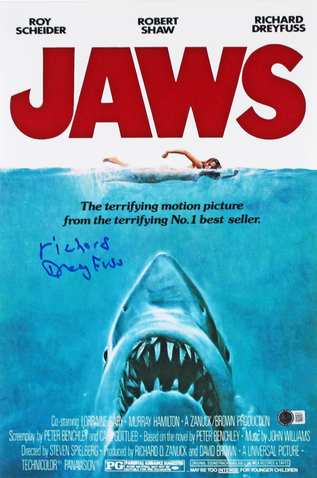 Richard Dreyfuss Jaws Signed 12x18 Mini Movie Poster Photo BAS #BN62159
