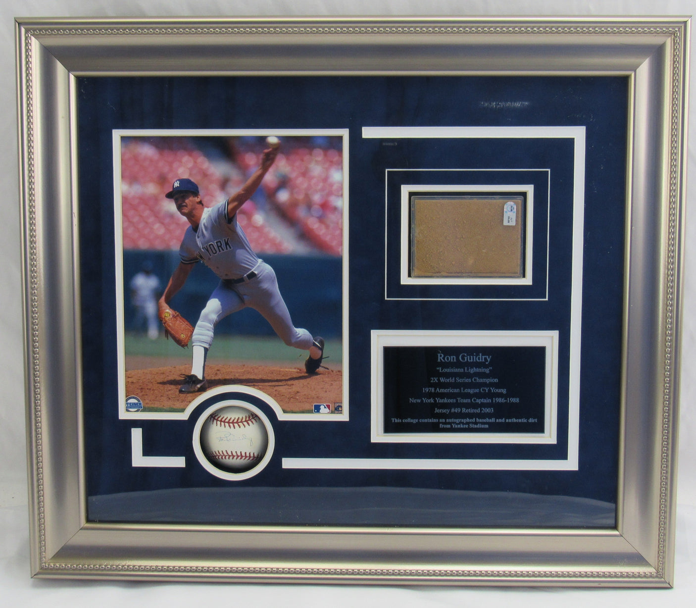 Ron Guidry Signed Shadowboxed Baseball Steiner COA w/Stadium Dirt