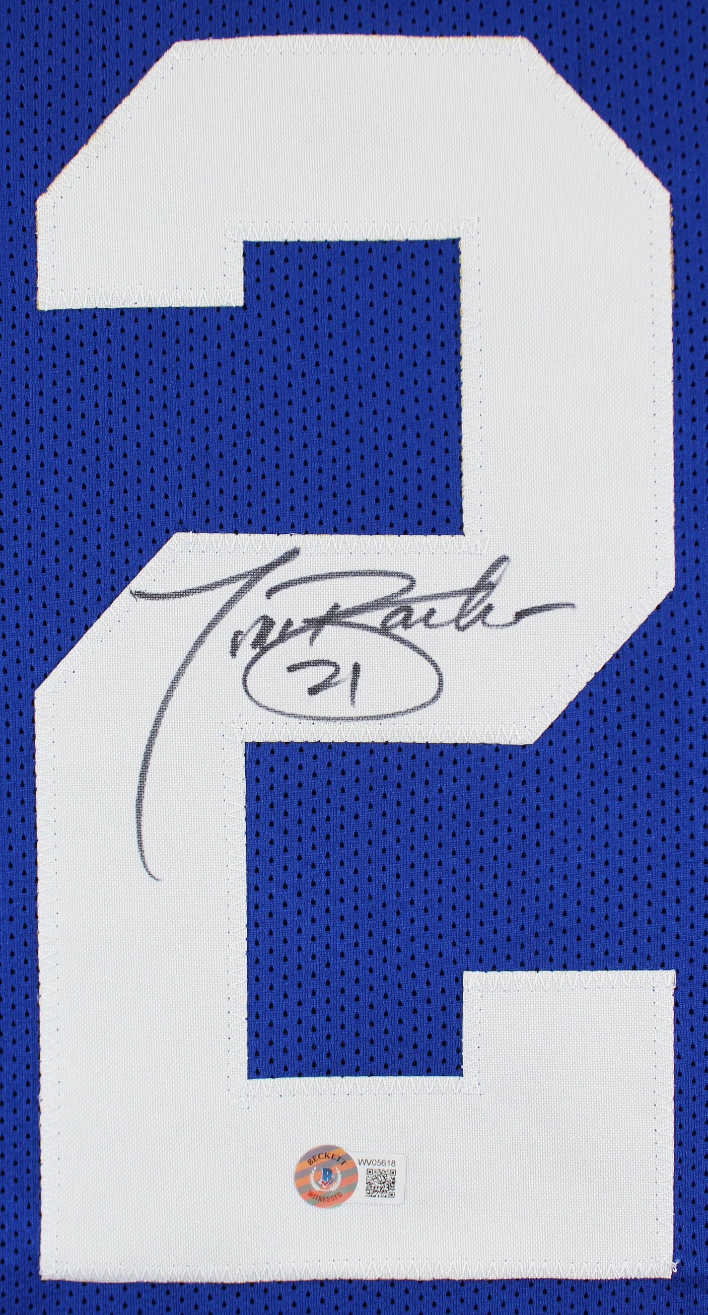 Tiki Barber Authentic Signed Blue Pro Style Jersey Autographed BAS Witnessed