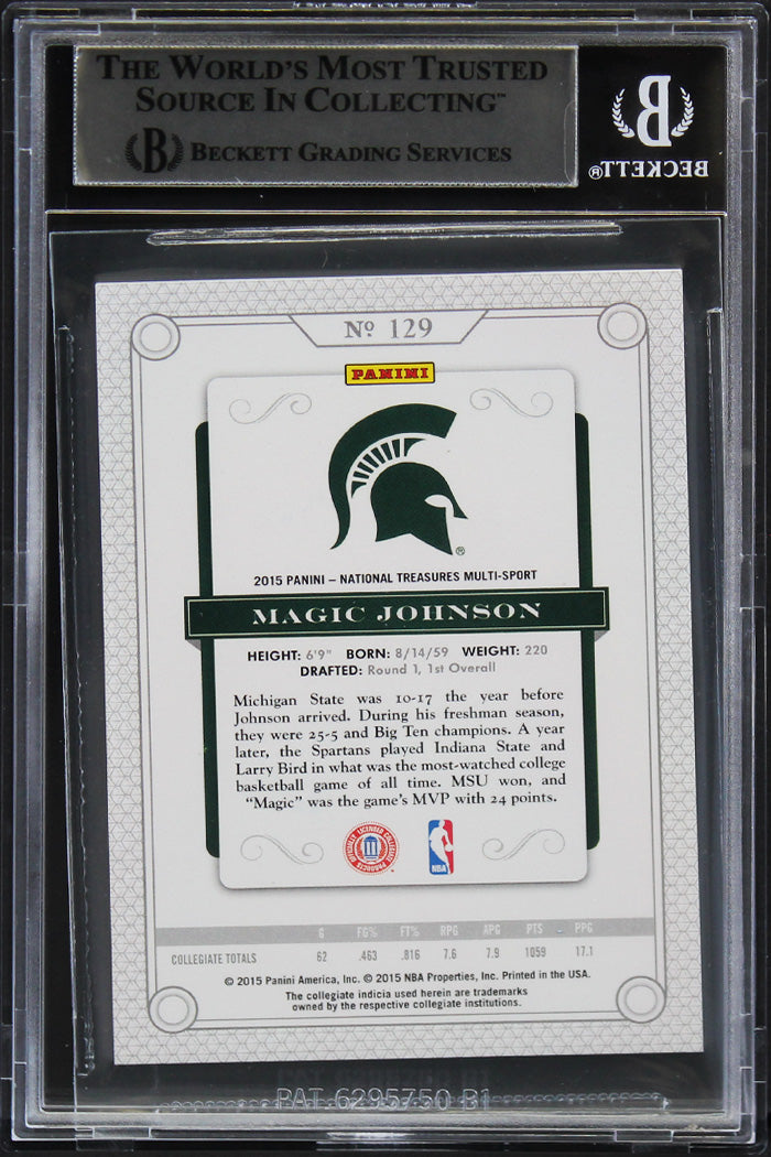 Magic Johnson Signed 2015 NT Collegiate MS Silver #129 #19/25 Card BAS Slabbed