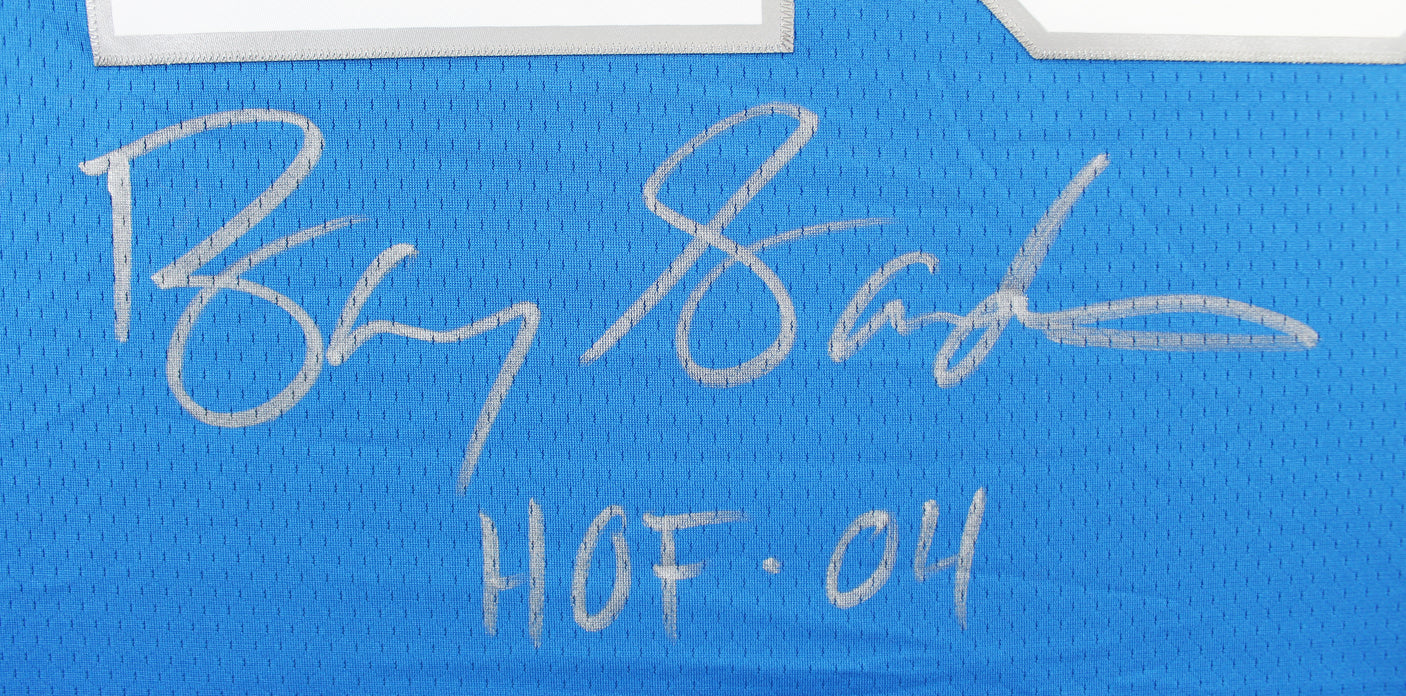 Lions Barry Sanders "HOF 04" Signed Blue Mitchell & Ness TB Jersey BAS Witnessed