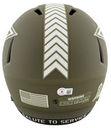 Cowboys Dak Prescott Signed Salute To Service Full Size Speed Rep Helmet BAS Wit