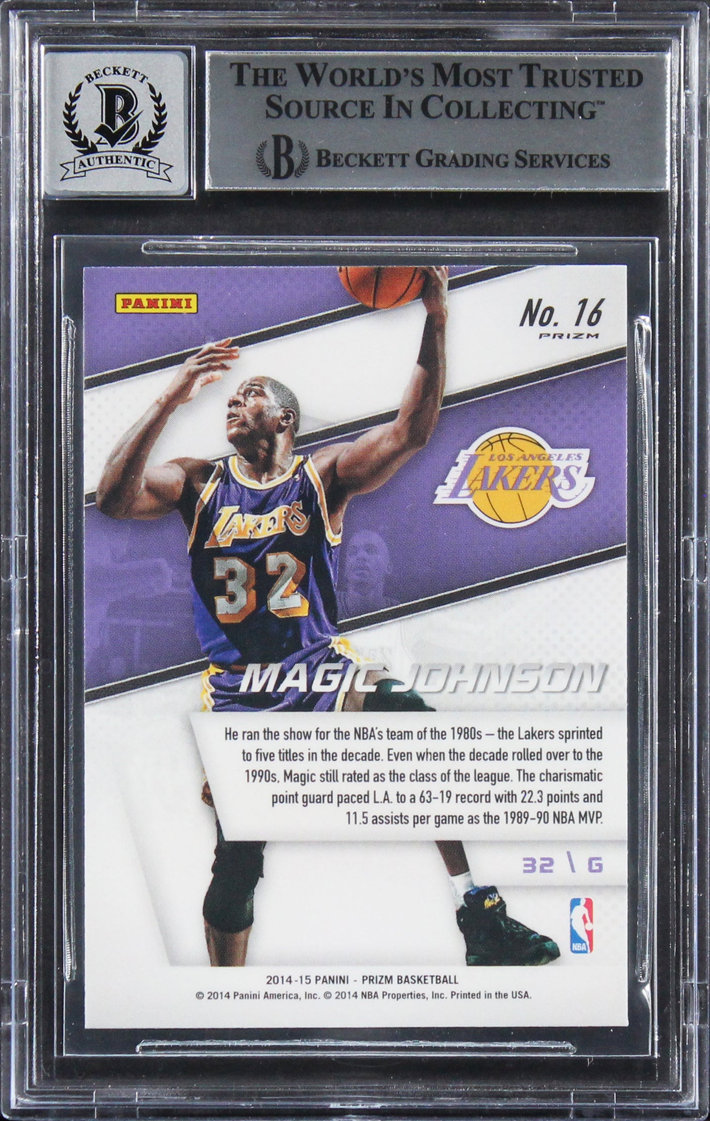 Lakers Magic Johnson Signed 2014 Panini Prizm Rep #16 Card Auto 10! BAS Slabbed