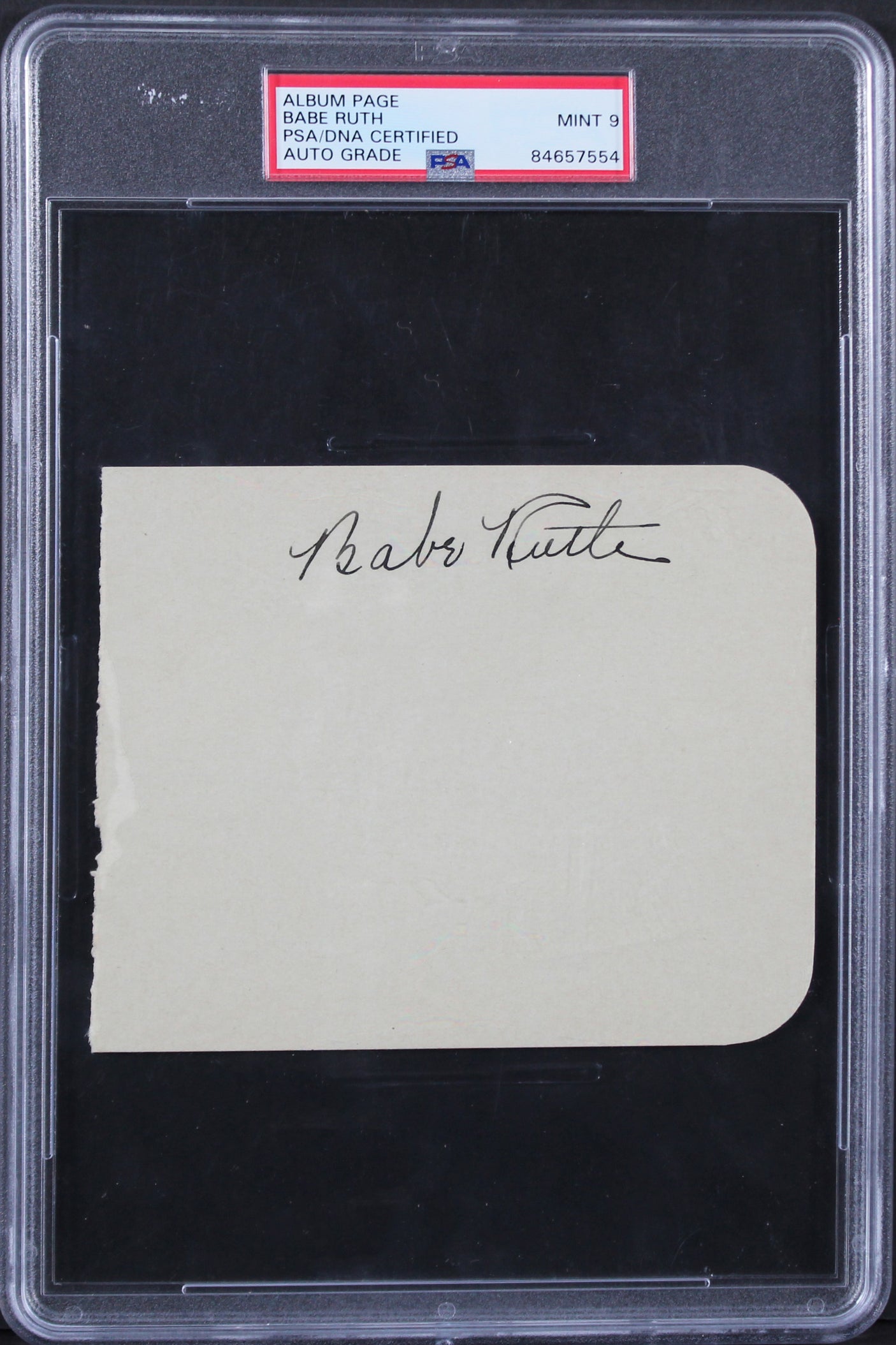 Yankees Babe Ruth Authentic Signed 4x5 Album Page Auto Graded Mint 9! PSA/DNA Slabbed