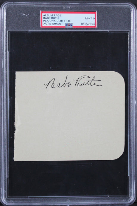 Yankees Babe Ruth Authentic Signed 4x5 Album Page Auto Graded Mint 9! PSA/DNA Slabbed