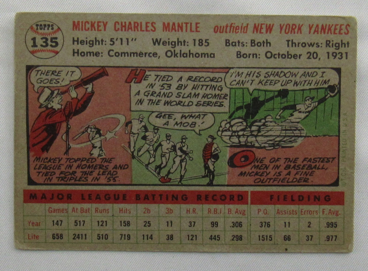 1956 Topps Mickey Mantle Baseball Card #135 - Low Grade Copy