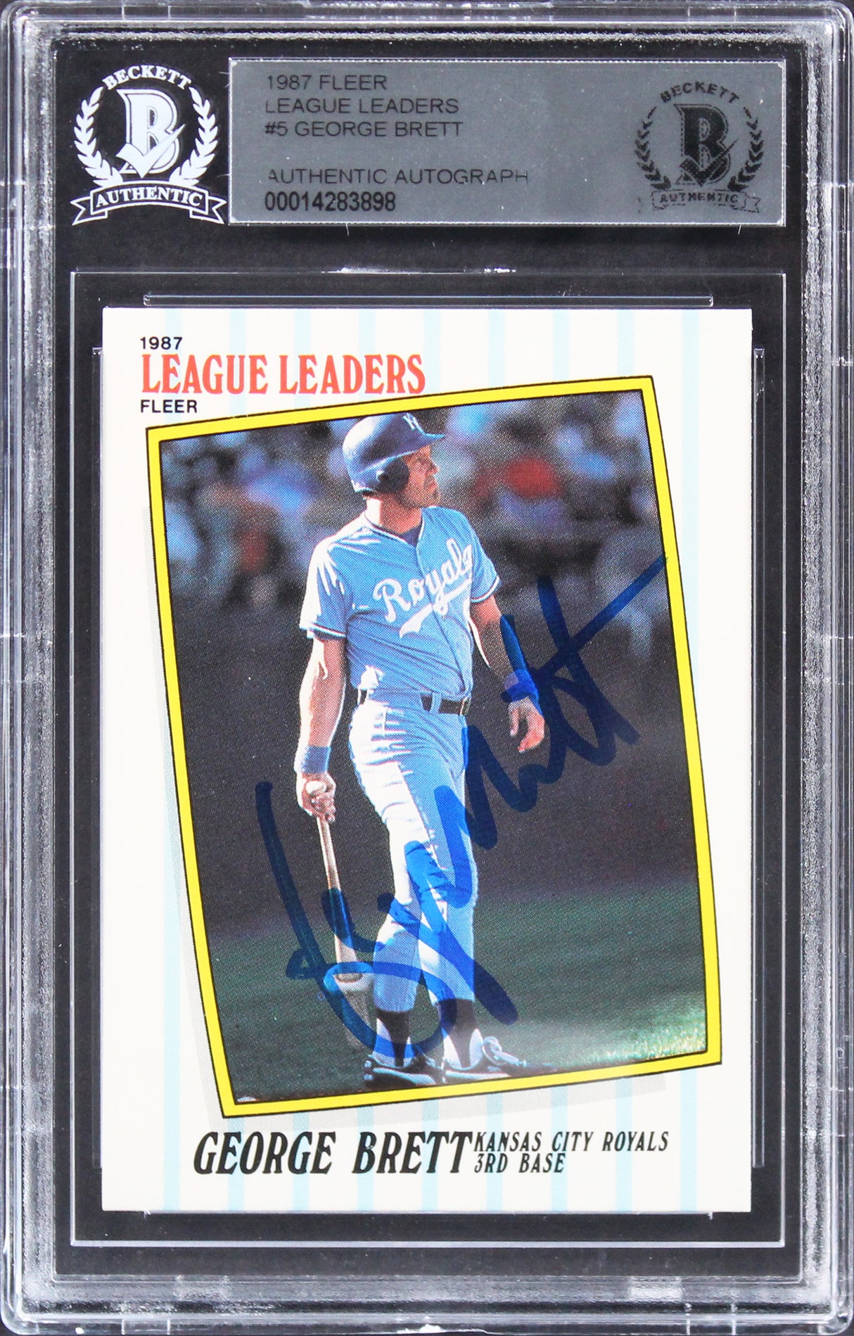 Royals George Brett Authentic Signed 1987 Fleer League Leaders #5 Card BAS Slab