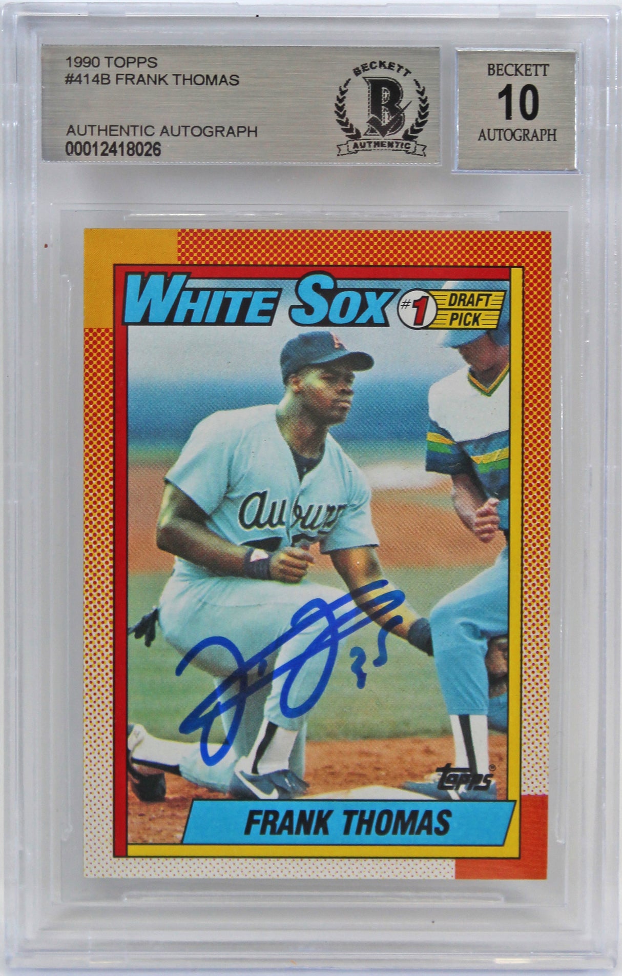White Sox Frank Thomas Signed 1990 Topps #414B RC Card Auto Graded 10! BAS Slab