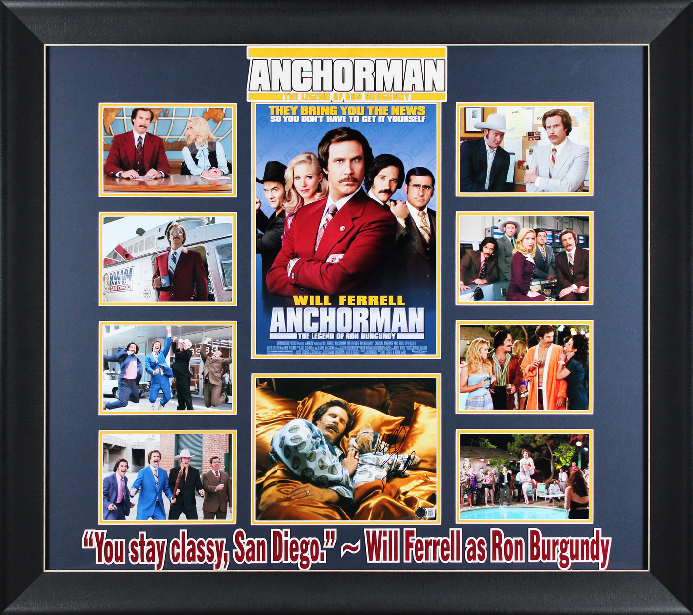 Will Ferrell Anchorman Signed 8x10 Framed Photo Auto Graded 10! BAS #AE17522