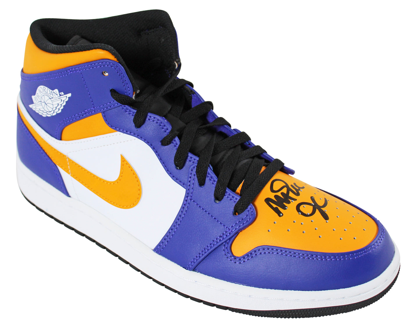 Magic Johnson Signed Right Nike Air Jordan 1 2022 Lakers Shoe w/ Case BAS Wit