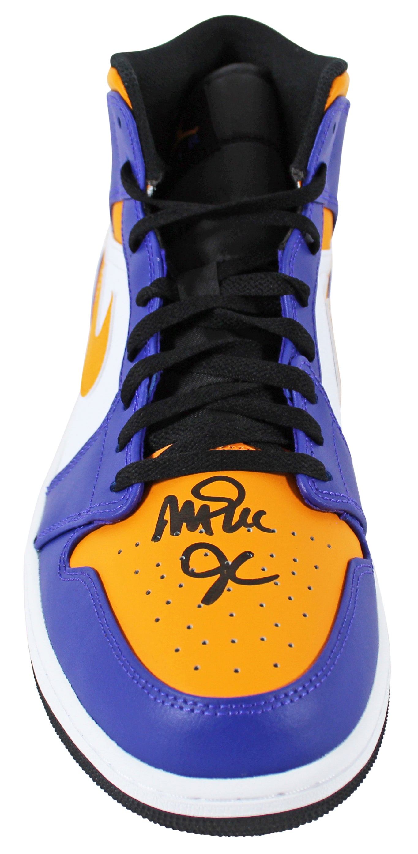Magic Johnson Signed Right Nike Air Jordan 1 2022 Lakers Shoe w/ Case BAS Wit