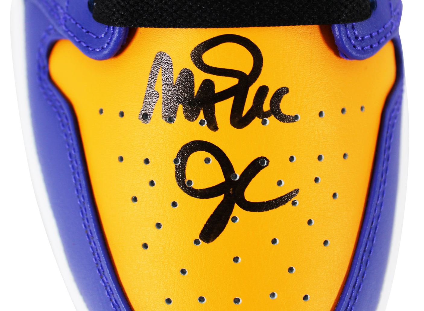 Magic Johnson Signed Right Nike Air Jordan 1 2022 Lakers Shoe w/ Case BAS Wit