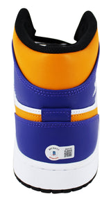 Magic Johnson Authentic Signed Right Nike Air Jordan 1 2022 Lakers Shoe BAS Wit