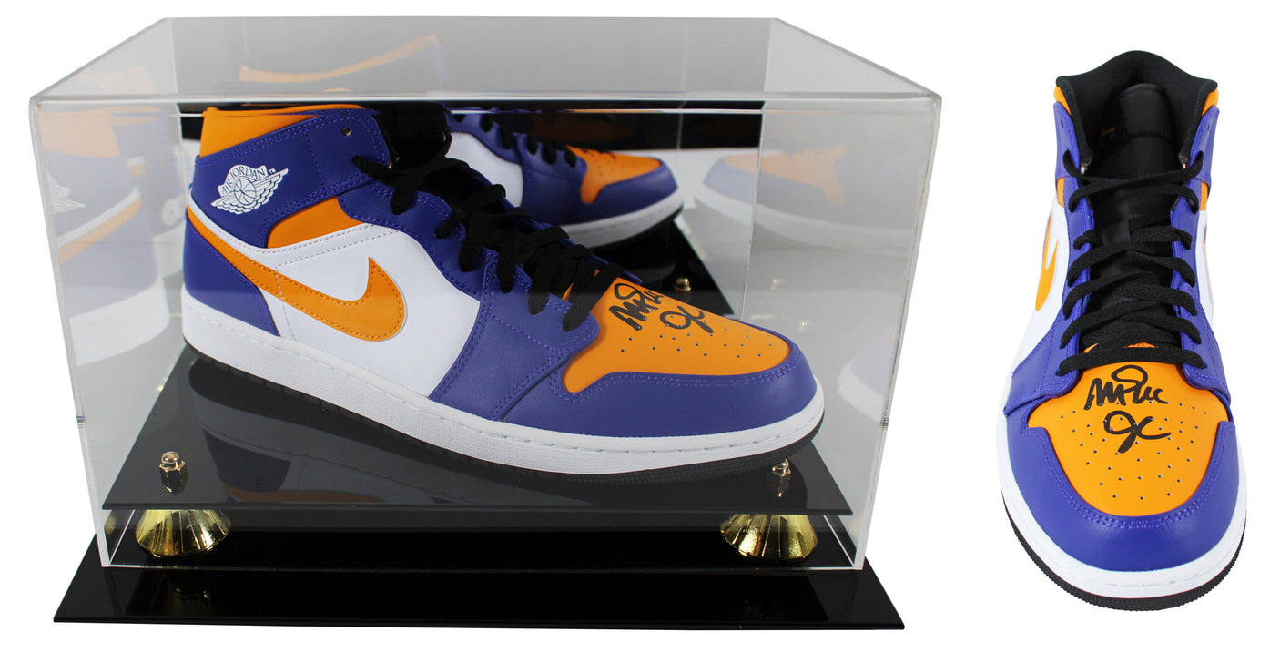 Magic Johnson Signed Right Nike Air Jordan 1 2022 Lakers Shoe w/ Case BAS Wit