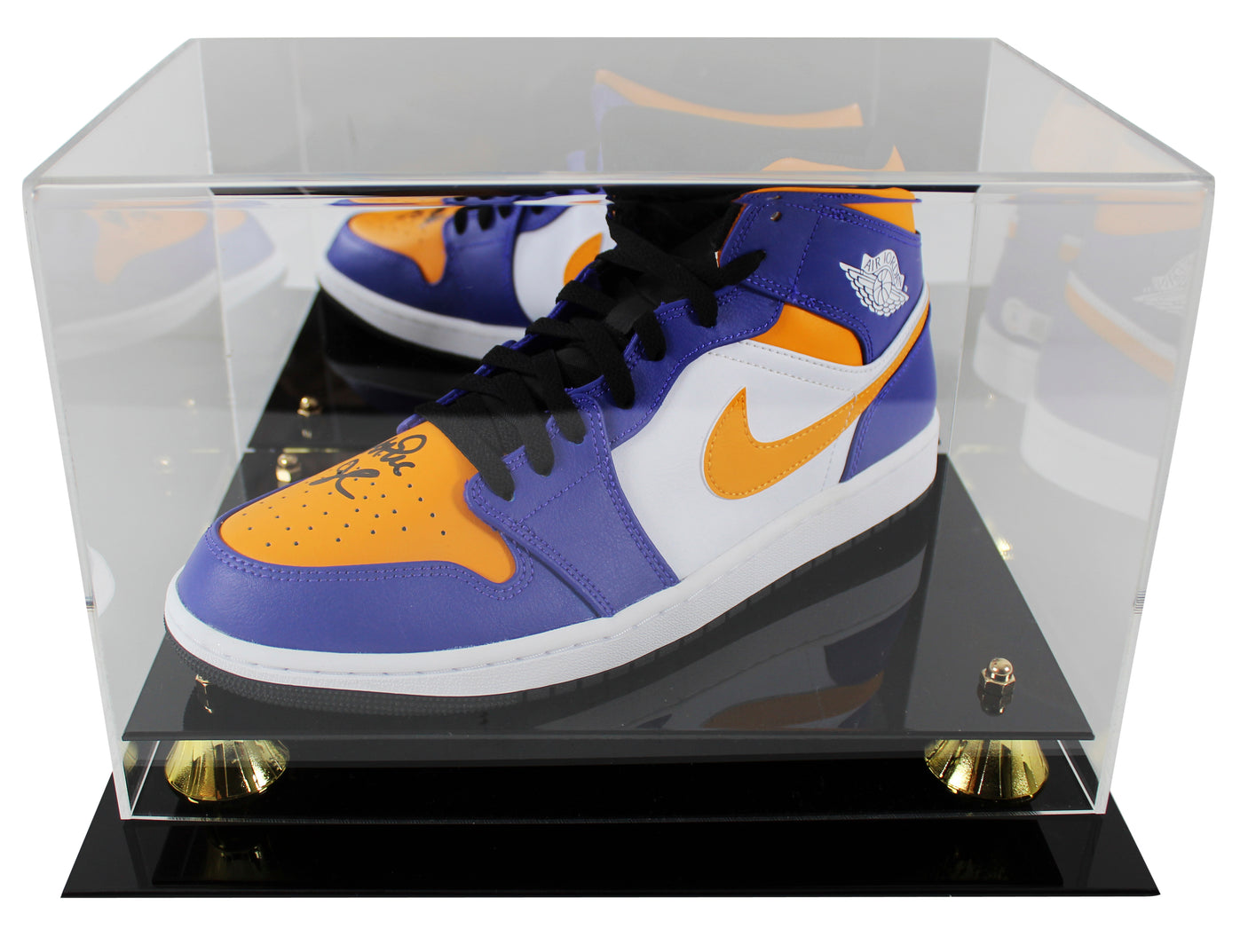 Magic Johnson Signed Left Nike Air Jordan 1 2022 Lakers Shoe w/ Case BAS Wit