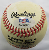 Hank Aaron Willie Mays Signed Auto Rawlings Baseball PSA AQ02031