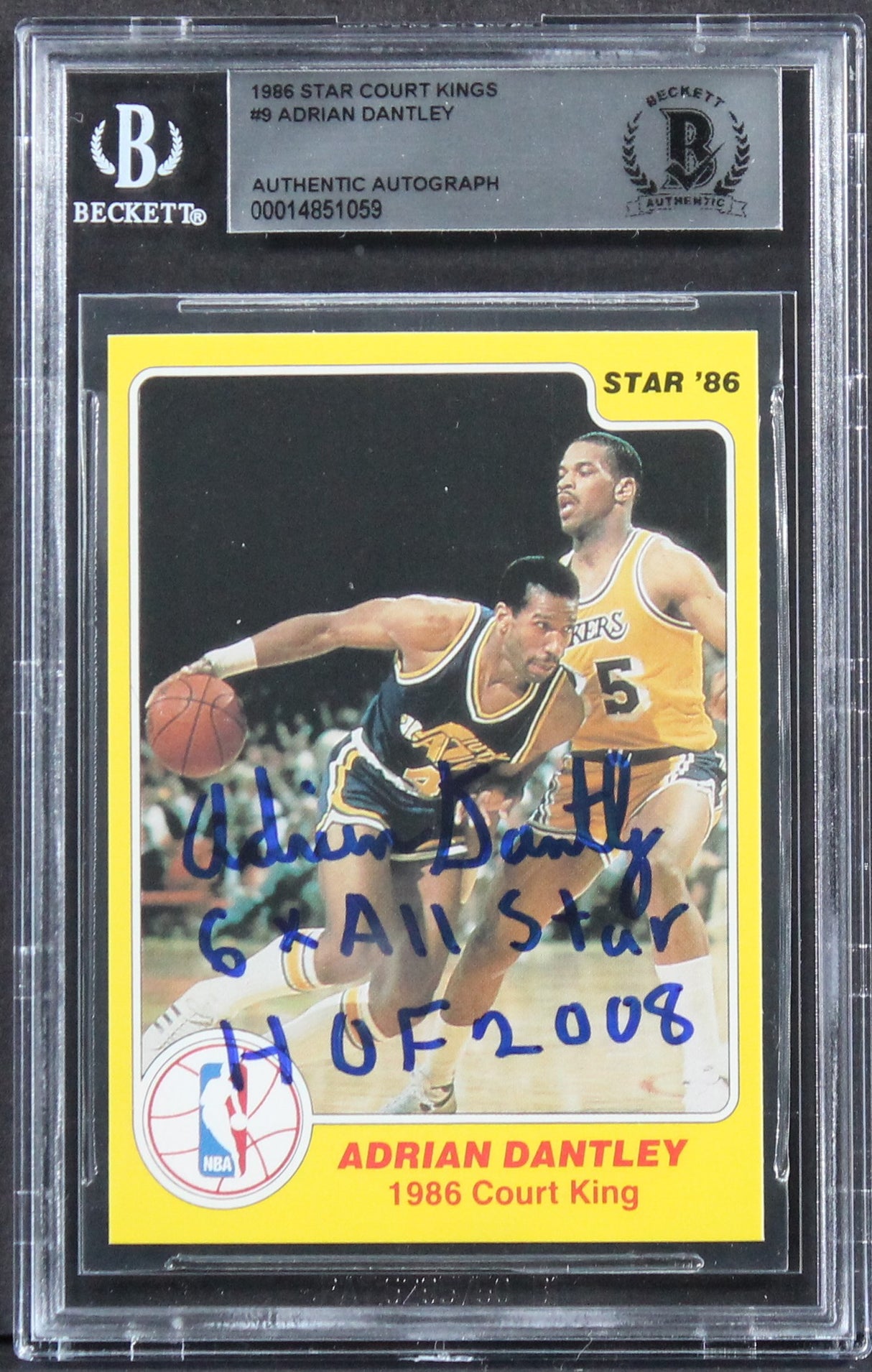 Jazz Adrian Dantley "2x Insc" Signed 1986 Star Court Kings #9 Card BAS Slabbed