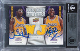 Magic Johnson & James Worthy Signed 2009 UD Game Mat #DGWJ Card BAS Slabbed